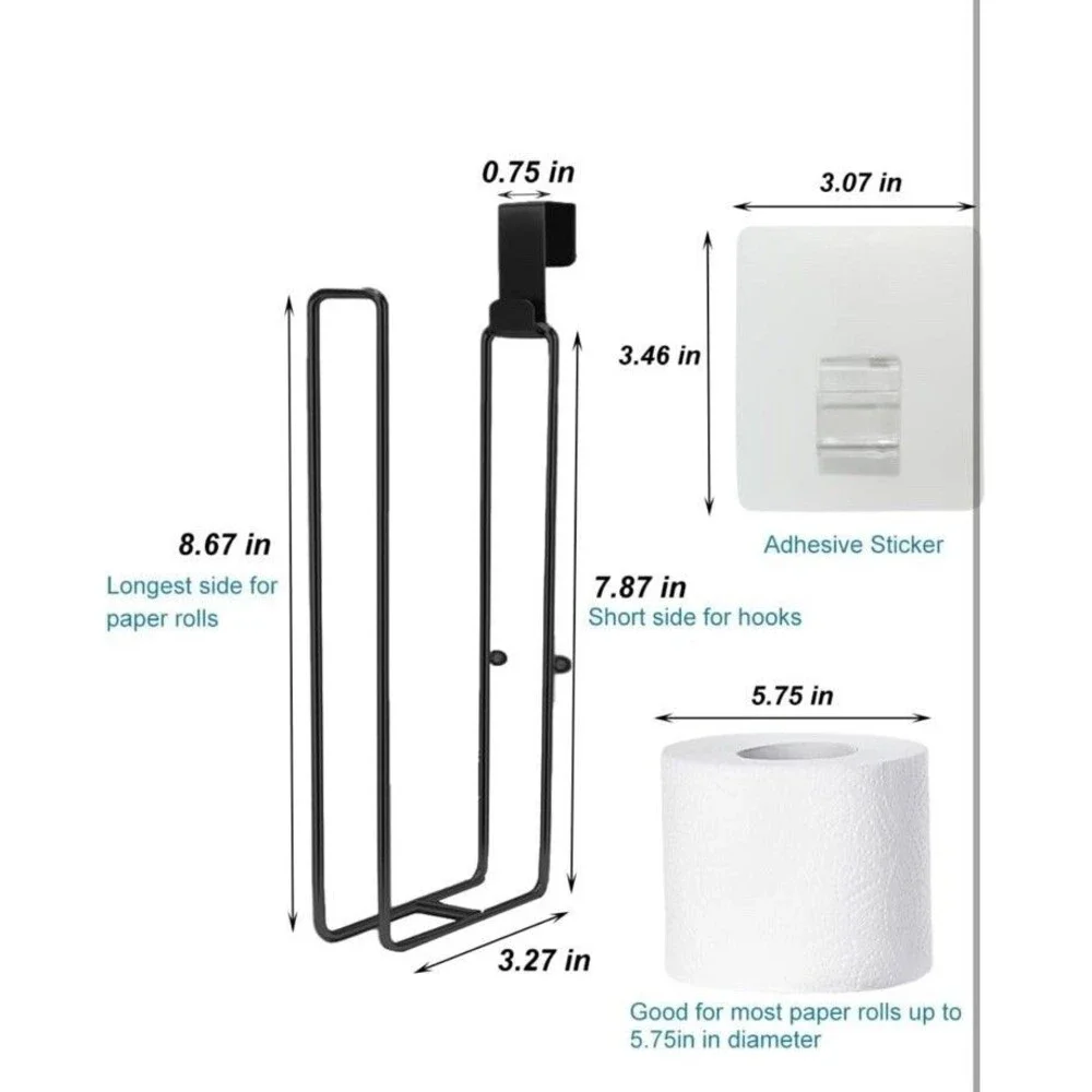 Matte Black Toilet Paper Holder Wall Mount Storage Extra 2 Roll Tissue Over The